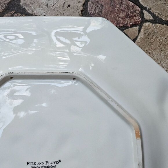 Fitz & Floyd Winter Wonderland Octagonal Holiday Plate, Embossed Festive Design - Picture 9 of 11